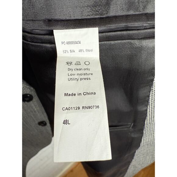 Calvin Klein Mens 48L Silk & Wool Blazer Checked Plaid 2 Button Jacket Gray EUC! - Picture 7 of 8